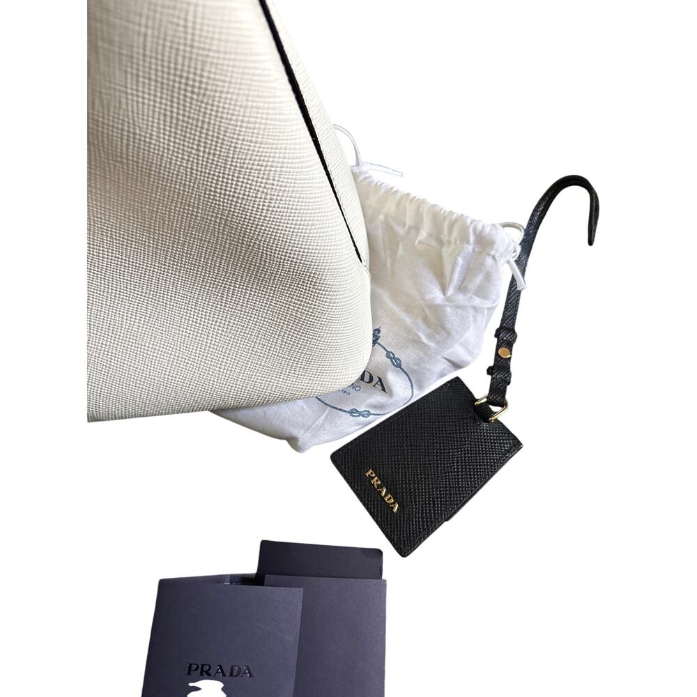 Prada Cartella Saffiano Leather Top Handle Bag White Black Gold HW NWOT - Picture 11 of 11